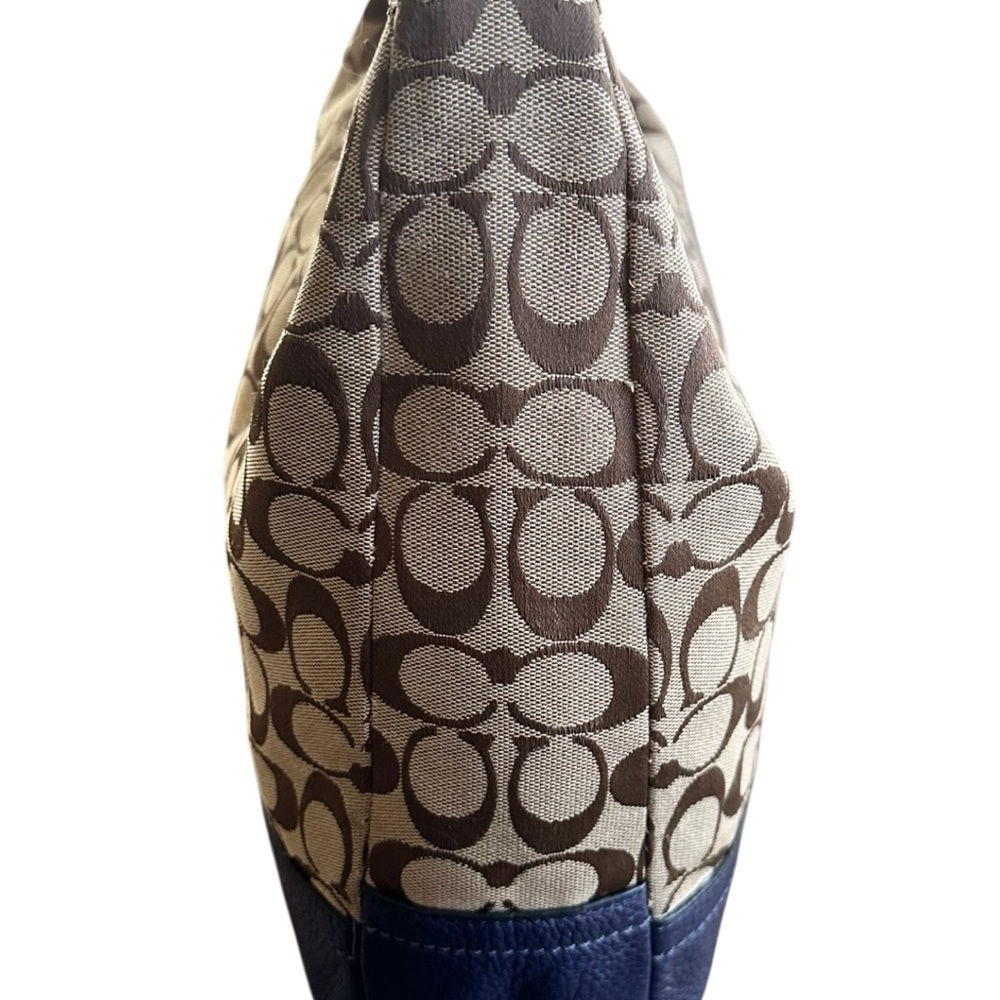 Coach Signature Hobo Bag Beige Canvas Blue Leather Shoulder Purse Dust Bag - Picture 6 of 13